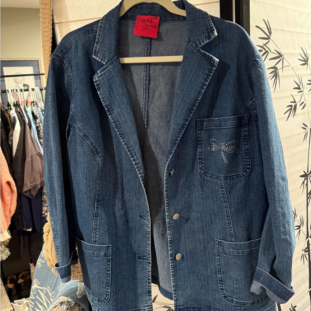 Denim Jacket with drangonfly Crystal Embellishment 2xl